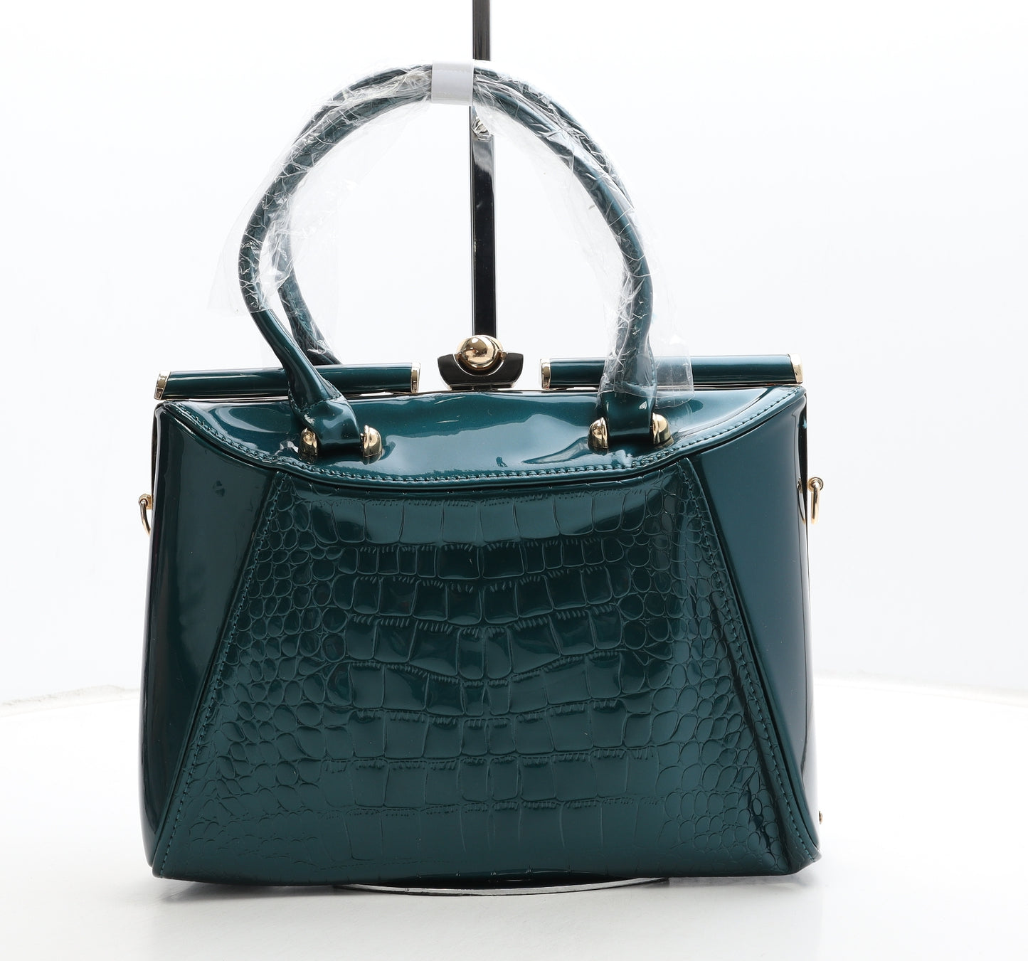 Preworn Womens Green Animal Print Polyurethane Top Handle Bag Size Medium - Croc Texture