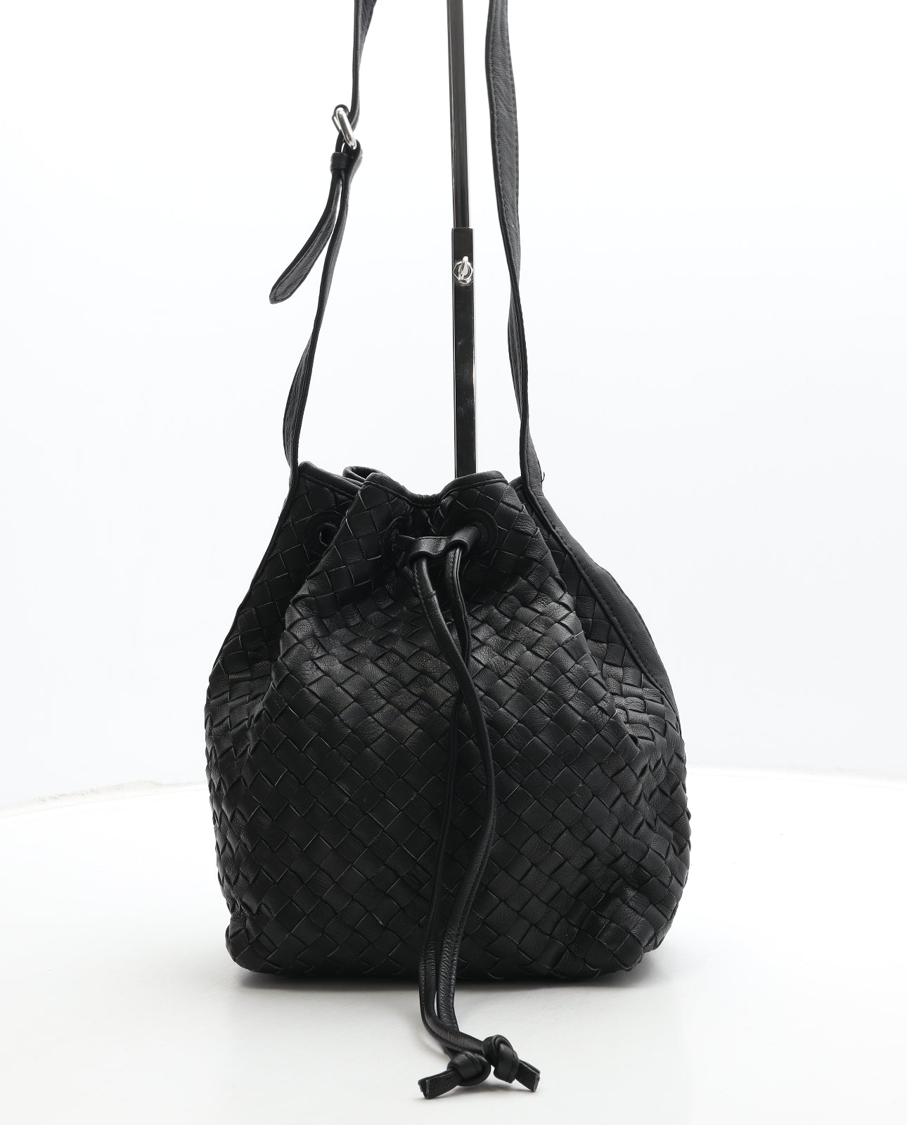 Topshop Womens Black Leather Bucket & Drawstring Bag Size Medium