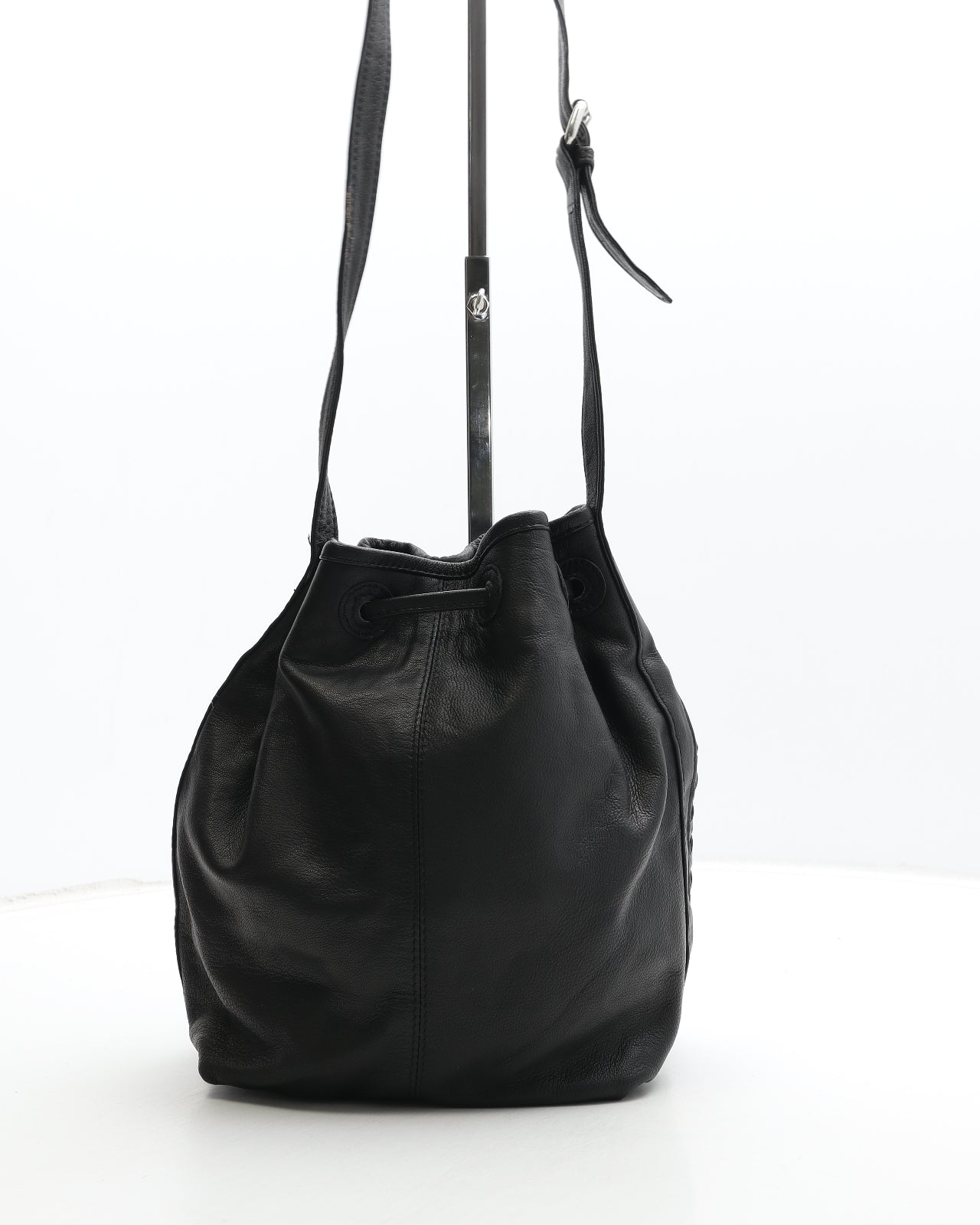 Topshop Womens Black Leather Bucket & Drawstring Bag Size Medium