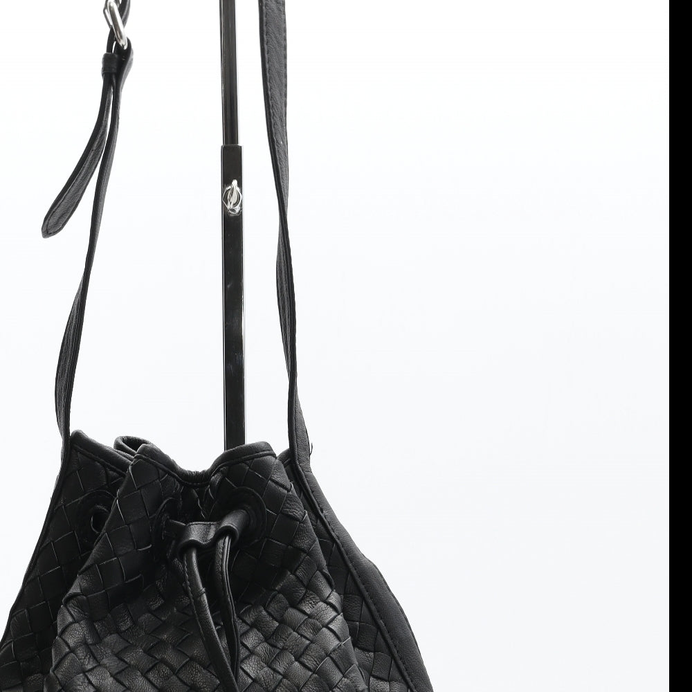 Topshop Womens Black Leather Bucket & Drawstring Bag Size Medium