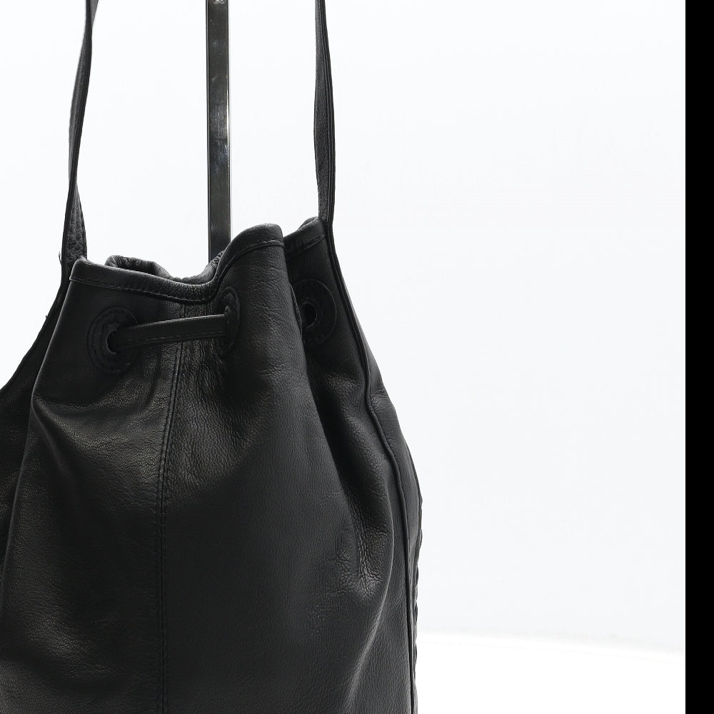Topshop Womens Black Leather Bucket & Drawstring Bag Size Medium