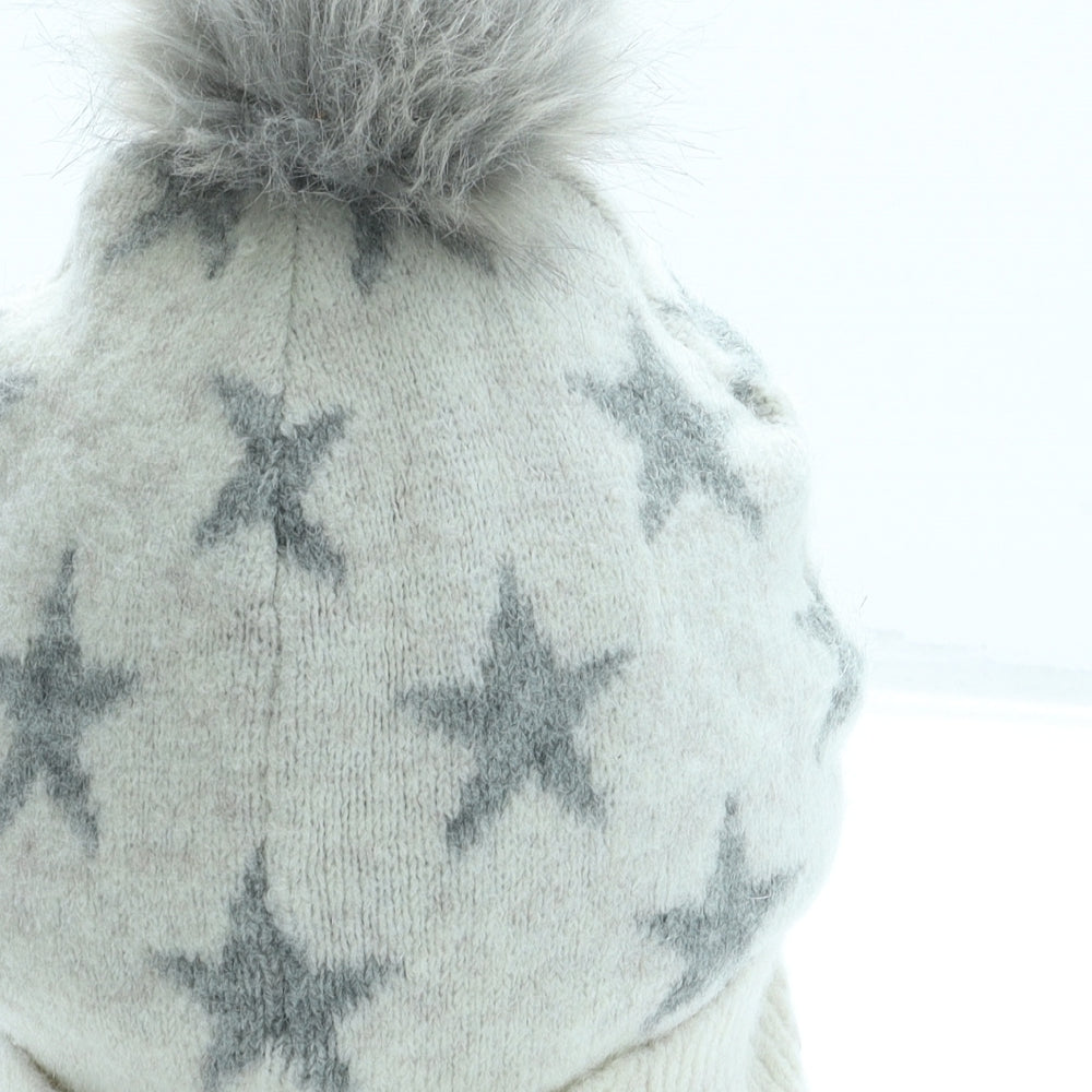 Fat Face Womens Grey Geometric Acrylic Bobble Hat One Size - Stars