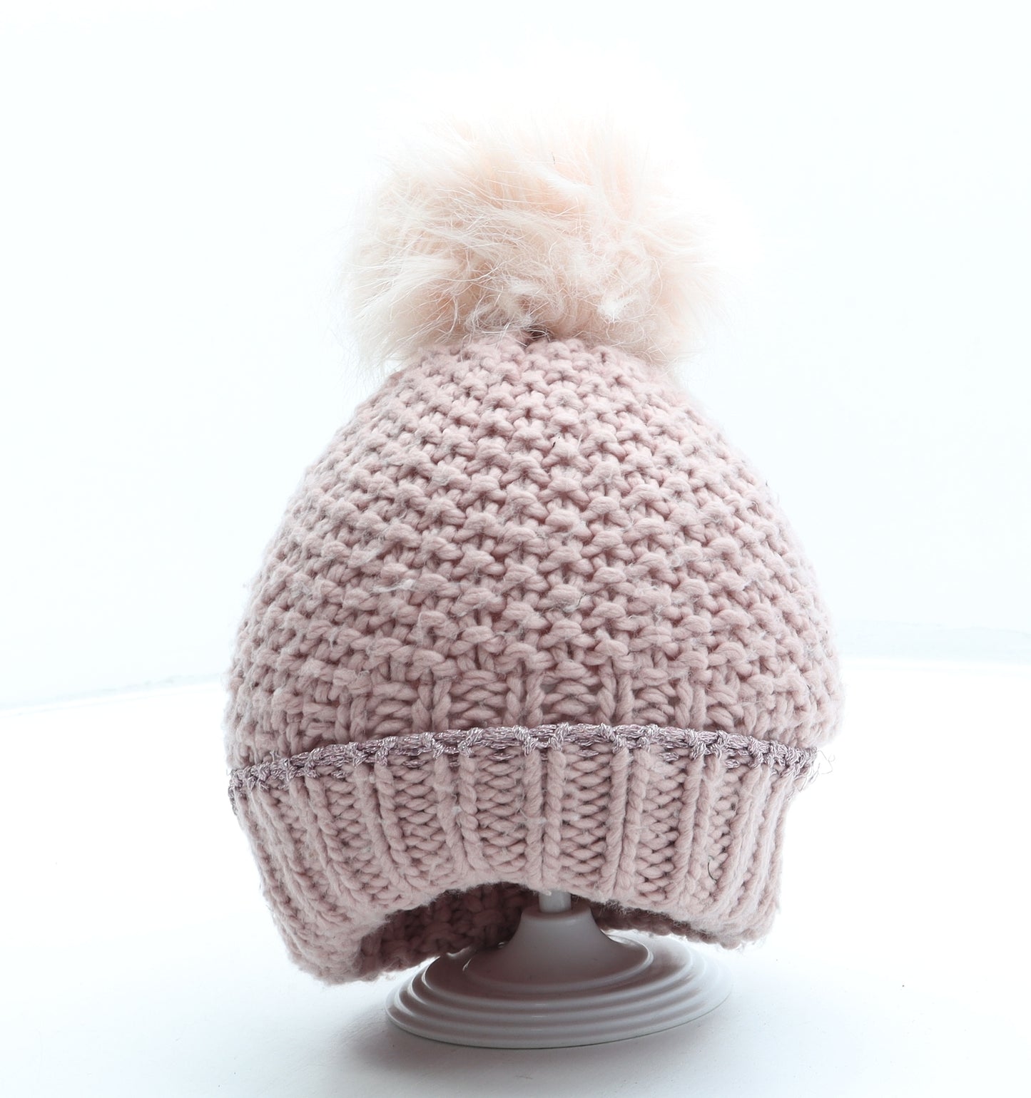 NEXT Girls Pink Acrylic Bobble Hat One Size - Pom Pom