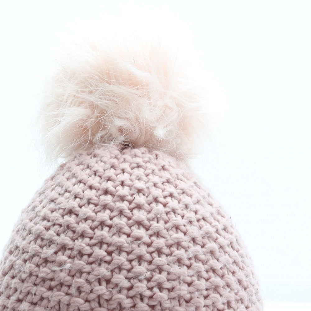 NEXT Girls Pink Acrylic Bobble Hat One Size - Pom Pom