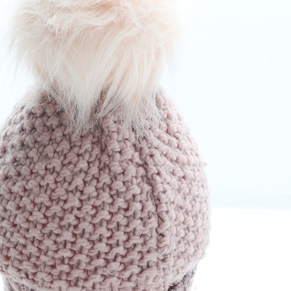 NEXT Girls Pink Acrylic Bobble Hat One Size - Pom Pom