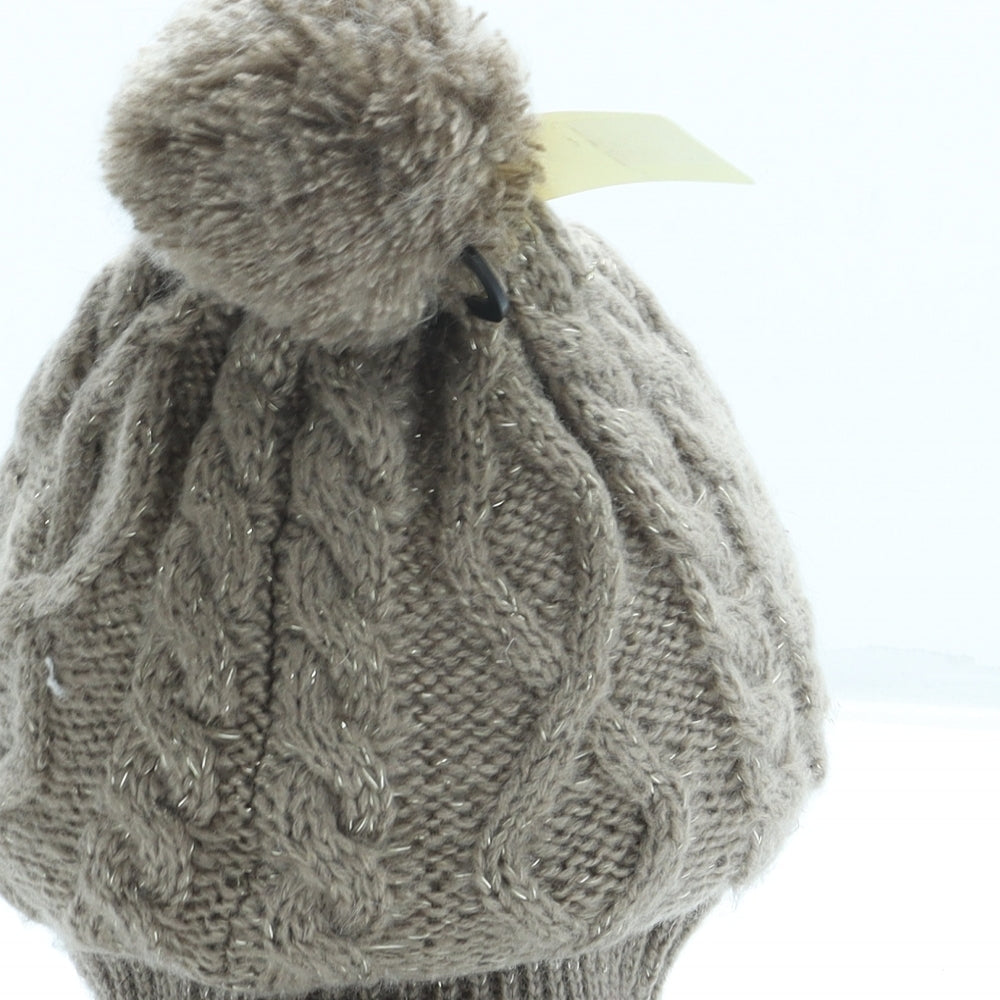 New Look Womens Beige Acrylic Bobble Hat One Size - Pom Pom