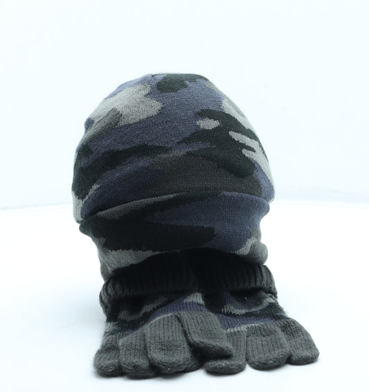 TU Boys Blue Camouflage Acrylic Beanie One Size - Gloves included