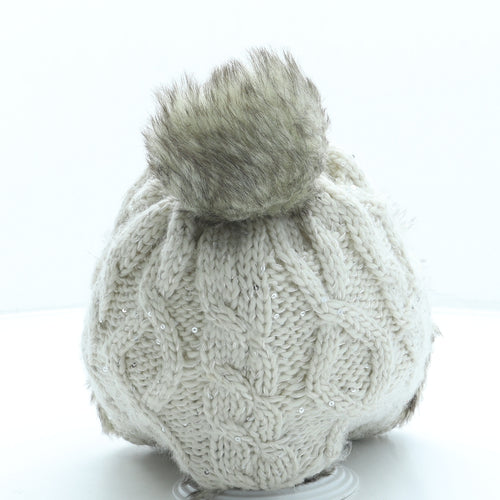 Peacocks Girls Beige Acrylic Bonnet One Size - Pom Pom