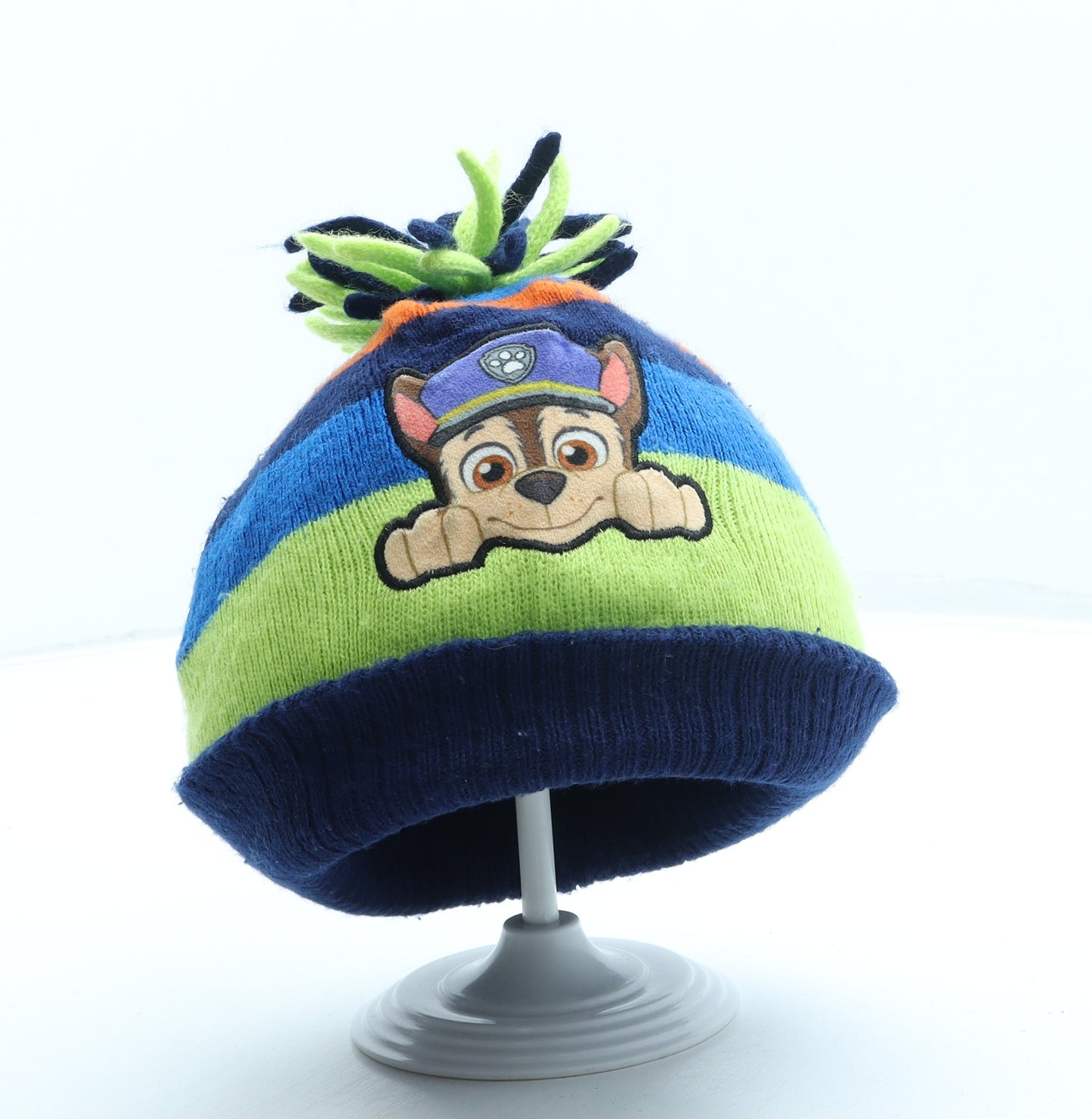 George Boys Blue Striped Acrylic Bobble Hat One Size - Paw Patrol