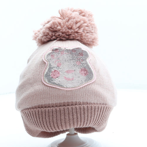 George Girls Pink Acrylic Bobble Hat One Size - Pudsey Bear