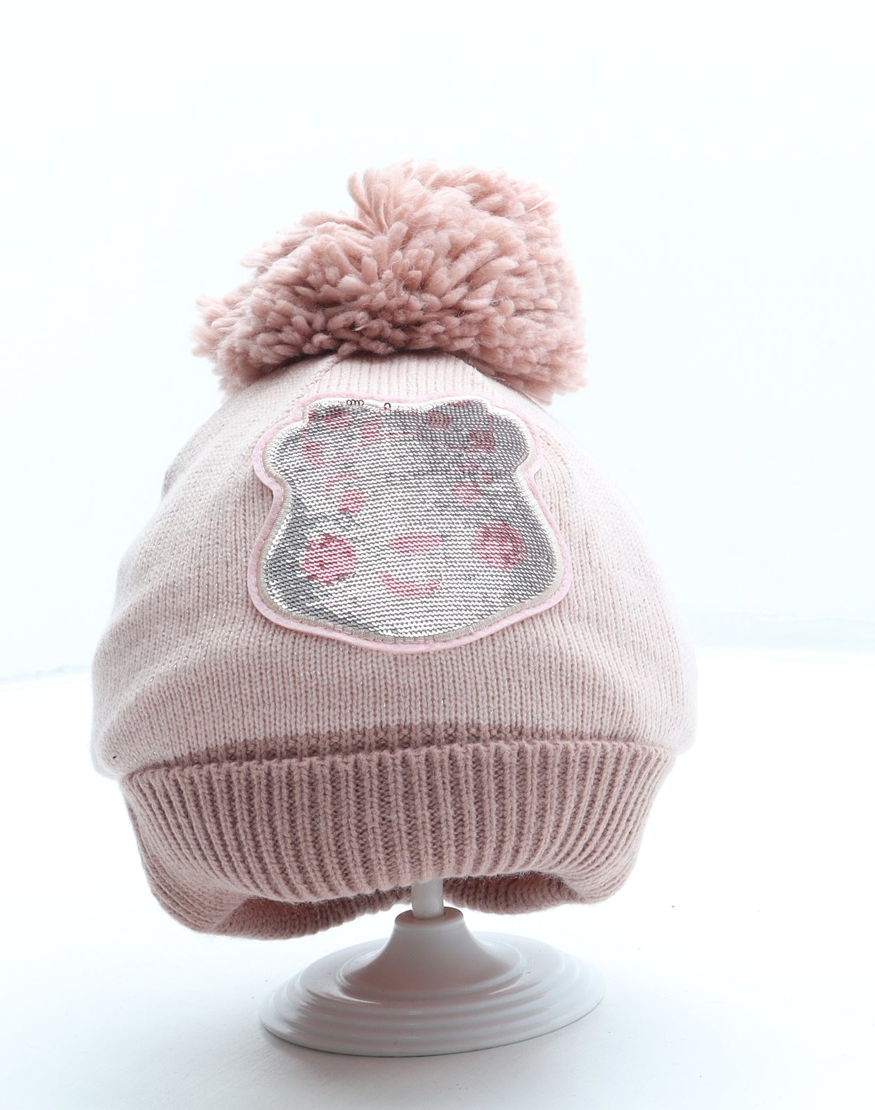 George Girls Pink Acrylic Bobble Hat One Size - Pudsey Bear