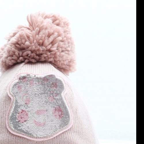 George Girls Pink Acrylic Bobble Hat One Size - Pudsey Bear