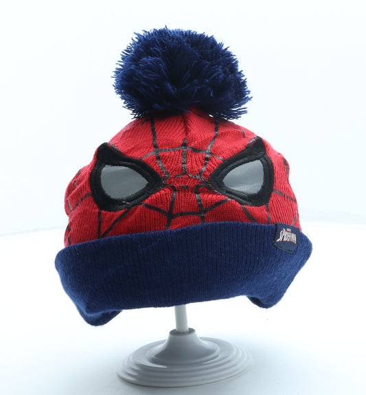 Spiderman Boys Red Acrylic Bobble Hat One Size