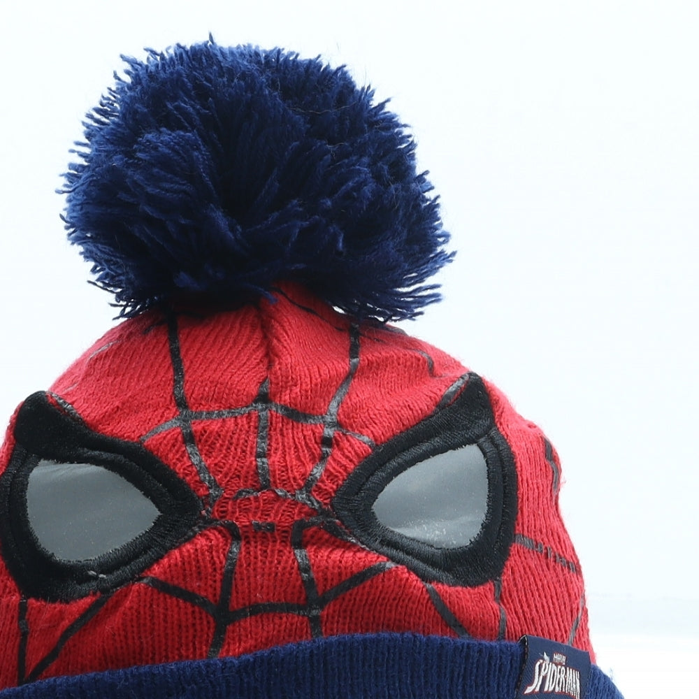 Spiderman Boys Red Acrylic Bobble Hat One Size