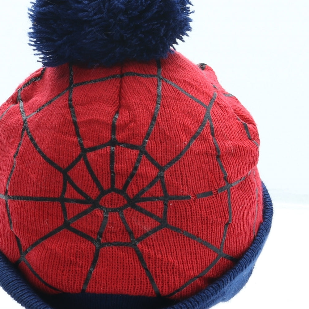 Spiderman Boys Red Acrylic Bobble Hat One Size