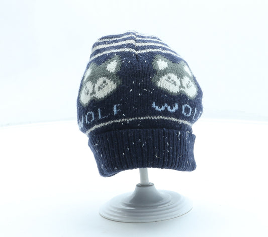 F&F Boys Blue Acrylic Beanie One Size - Wolf