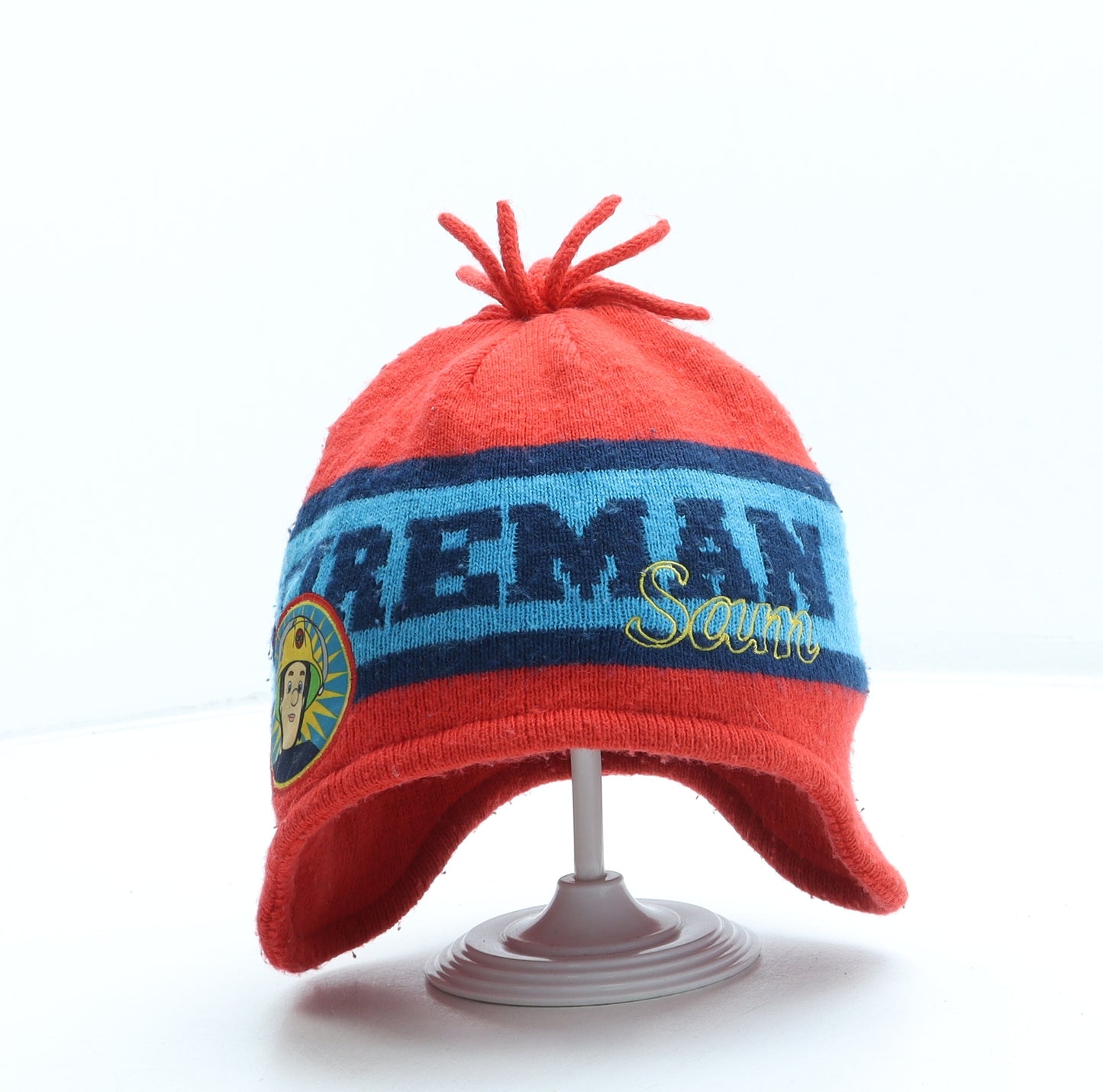 George Boys Red Striped Acrylic Bonnet One Size - Fireman Sam