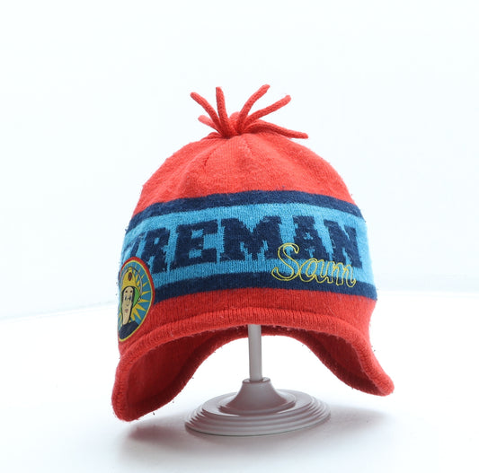 George Boys Red Striped Acrylic Bonnet One Size - Fireman Sam