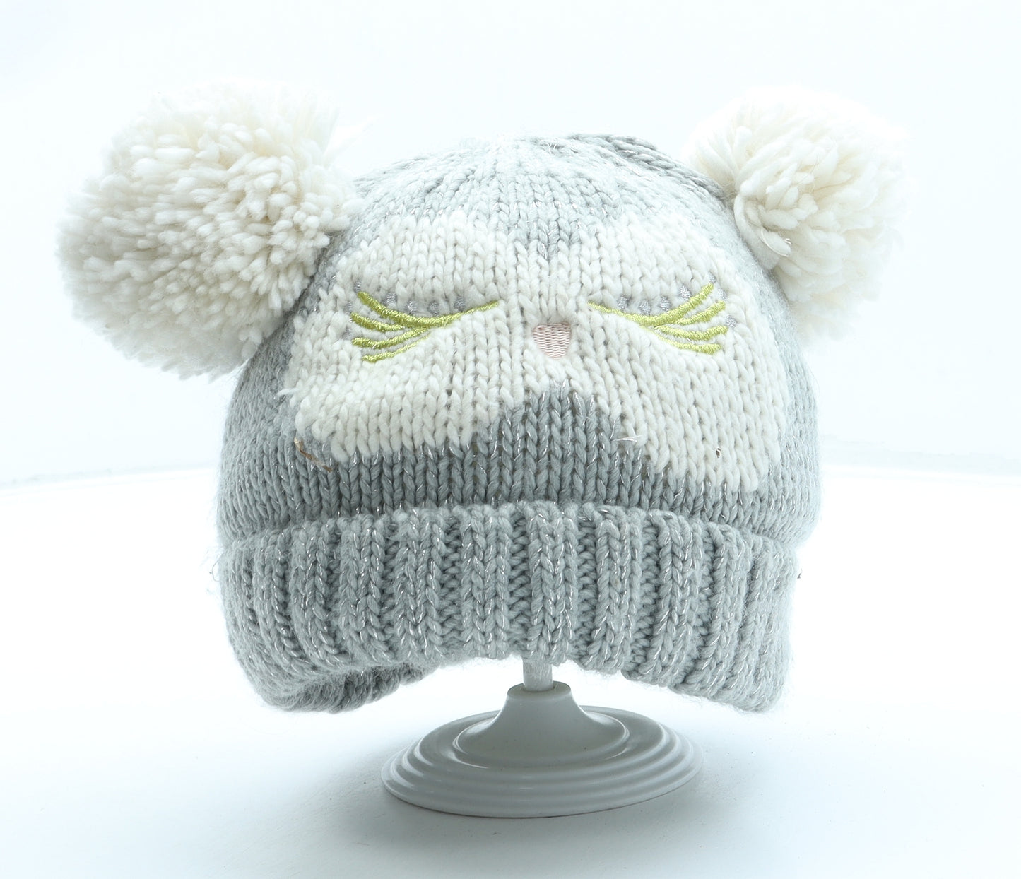 George Girls Grey Acrylic Bobble Hat One Size - Owl
