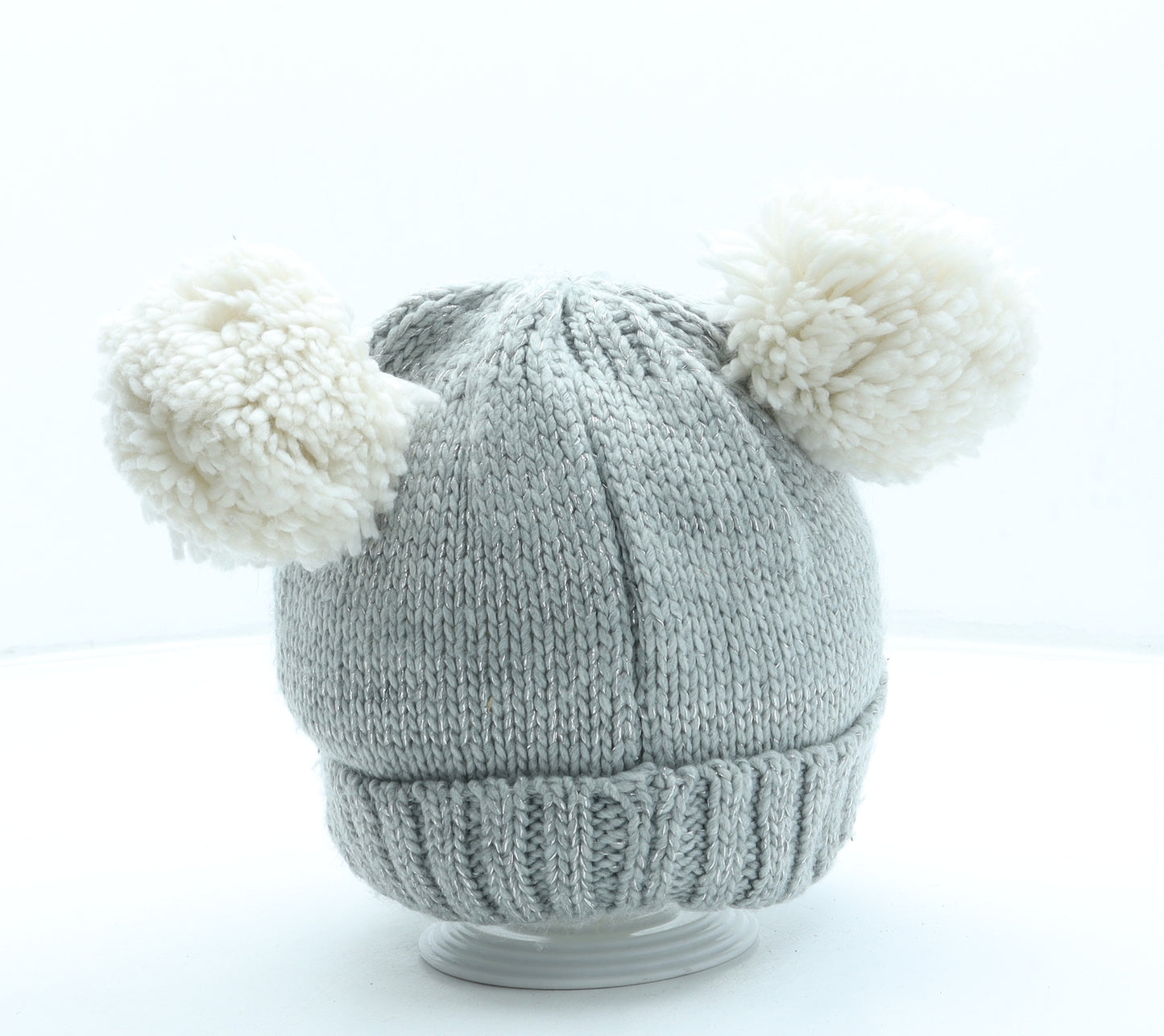 George Girls Grey Acrylic Bobble Hat One Size - Owl