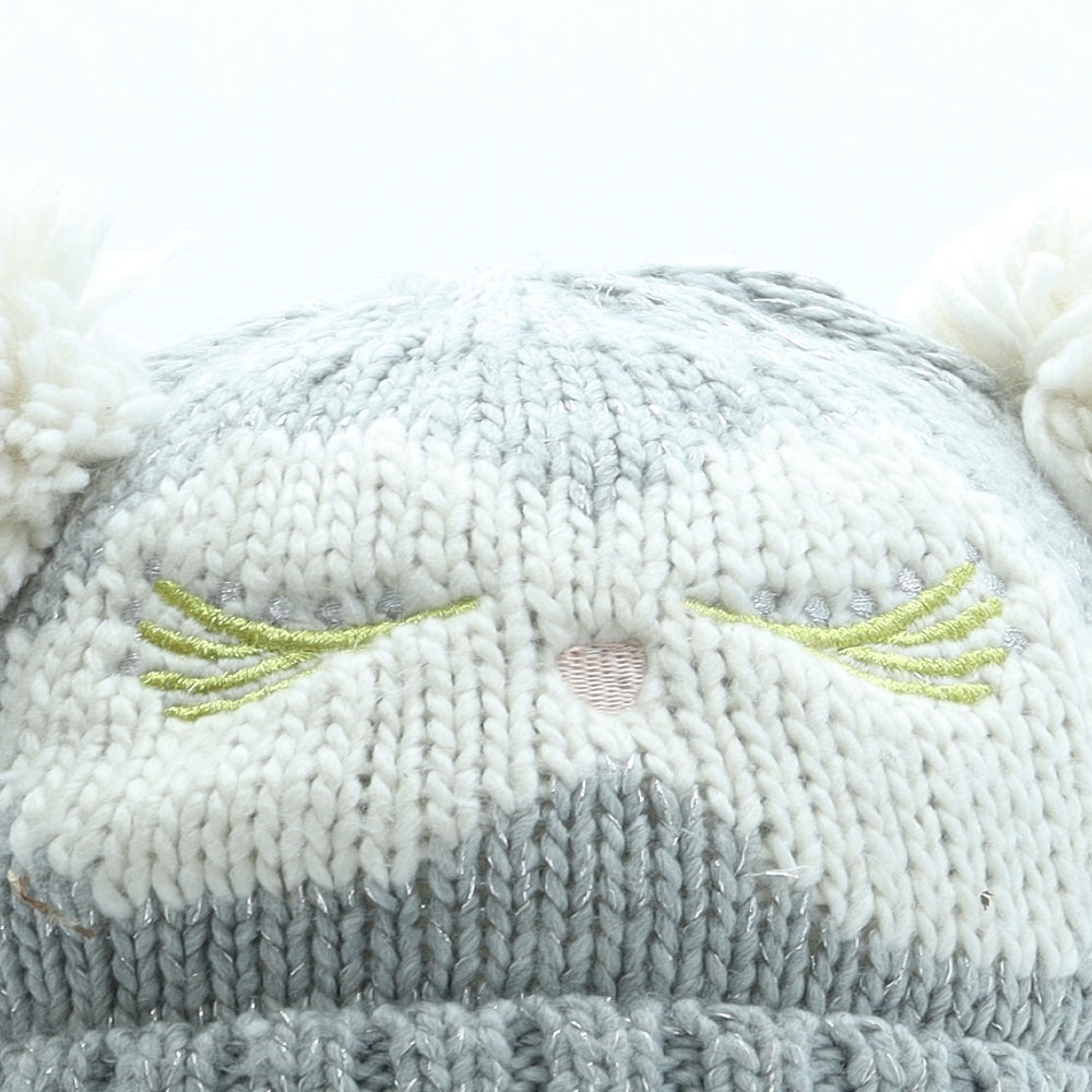 George Girls Grey Acrylic Bobble Hat One Size - Owl