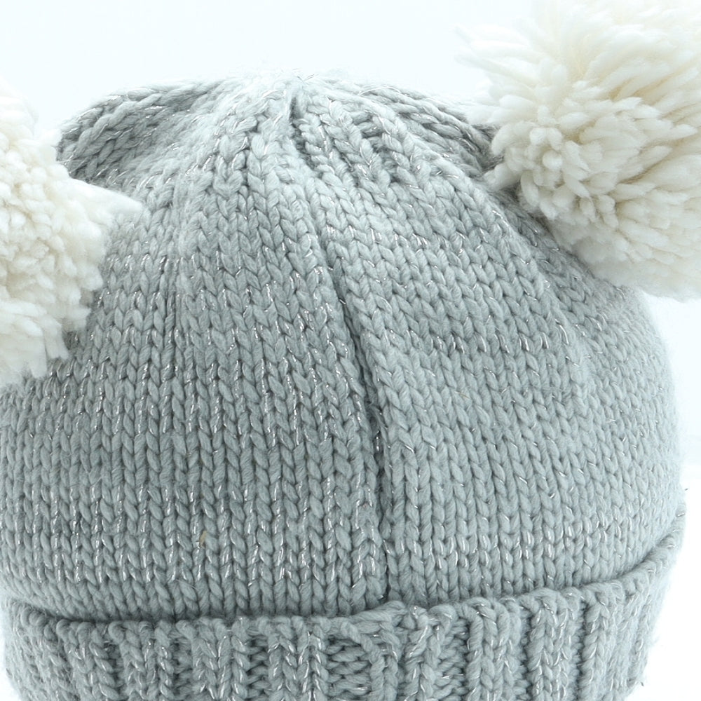 George Girls Grey Acrylic Bobble Hat One Size - Owl