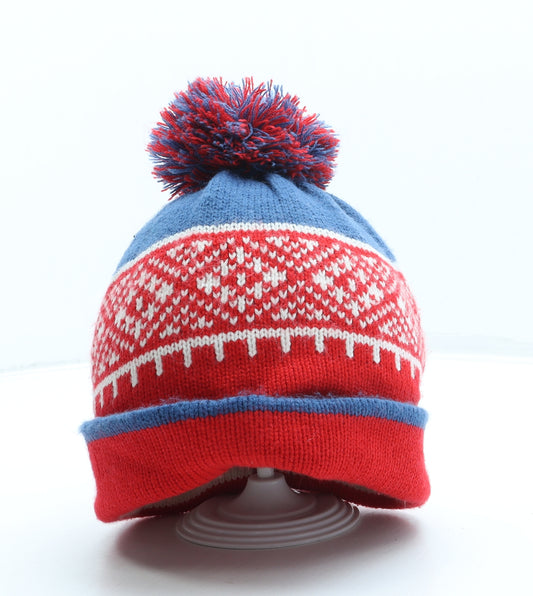 NEXT Boys Red Fair Isle Acrylic Bobble Hat One Size - Pom Pom