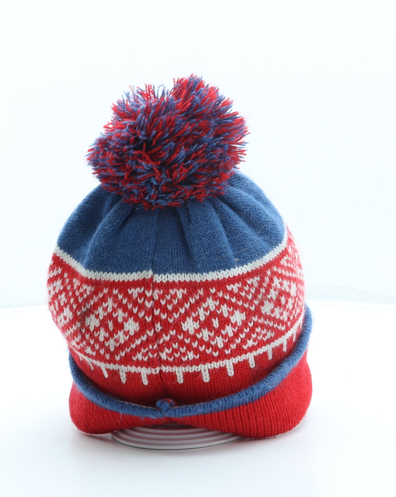 NEXT Boys Red Fair Isle Acrylic Bobble Hat One Size - Pom Pom