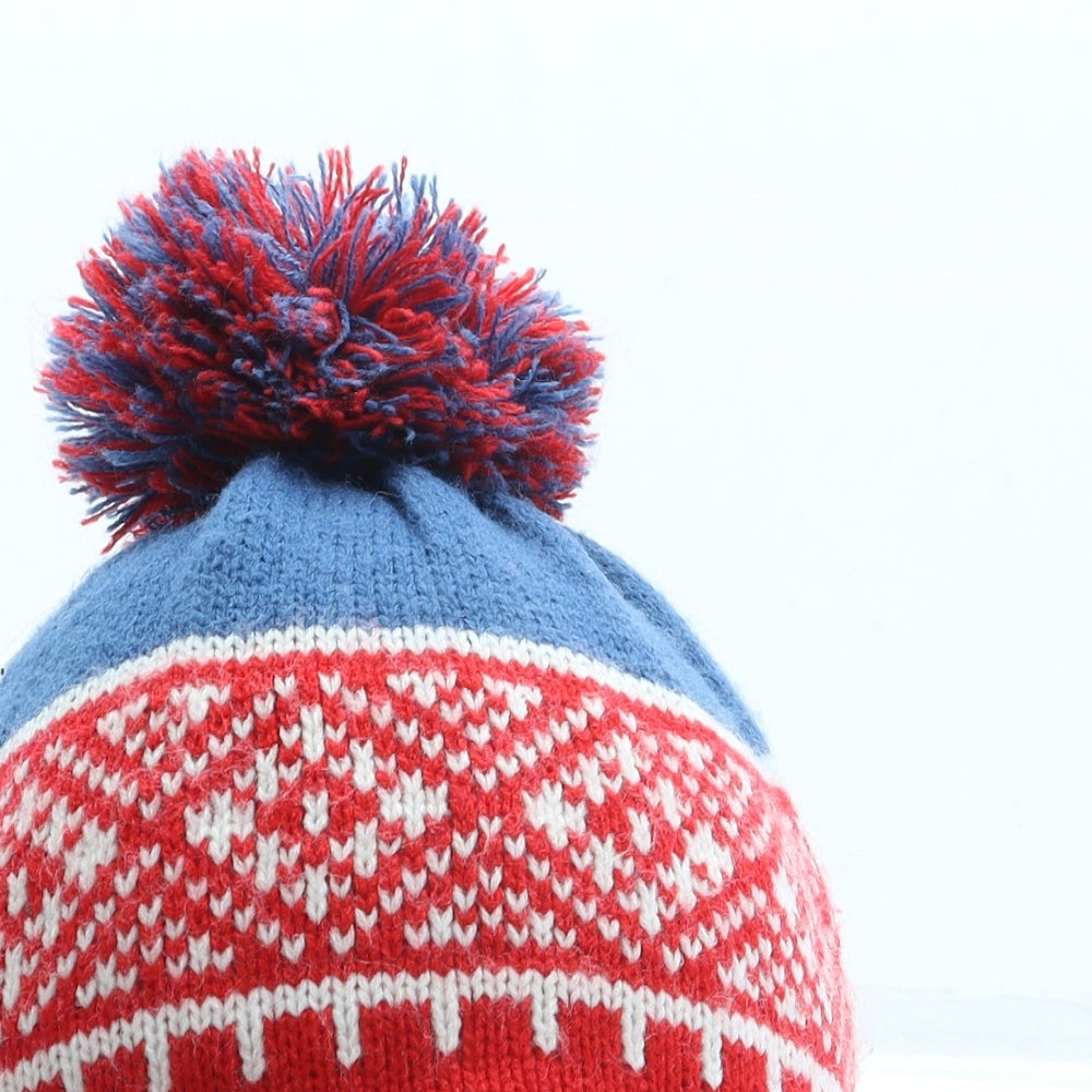 NEXT Boys Red Fair Isle Acrylic Bobble Hat One Size - Pom Pom