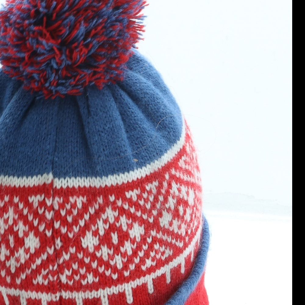 NEXT Boys Red Fair Isle Acrylic Bobble Hat One Size - Pom Pom