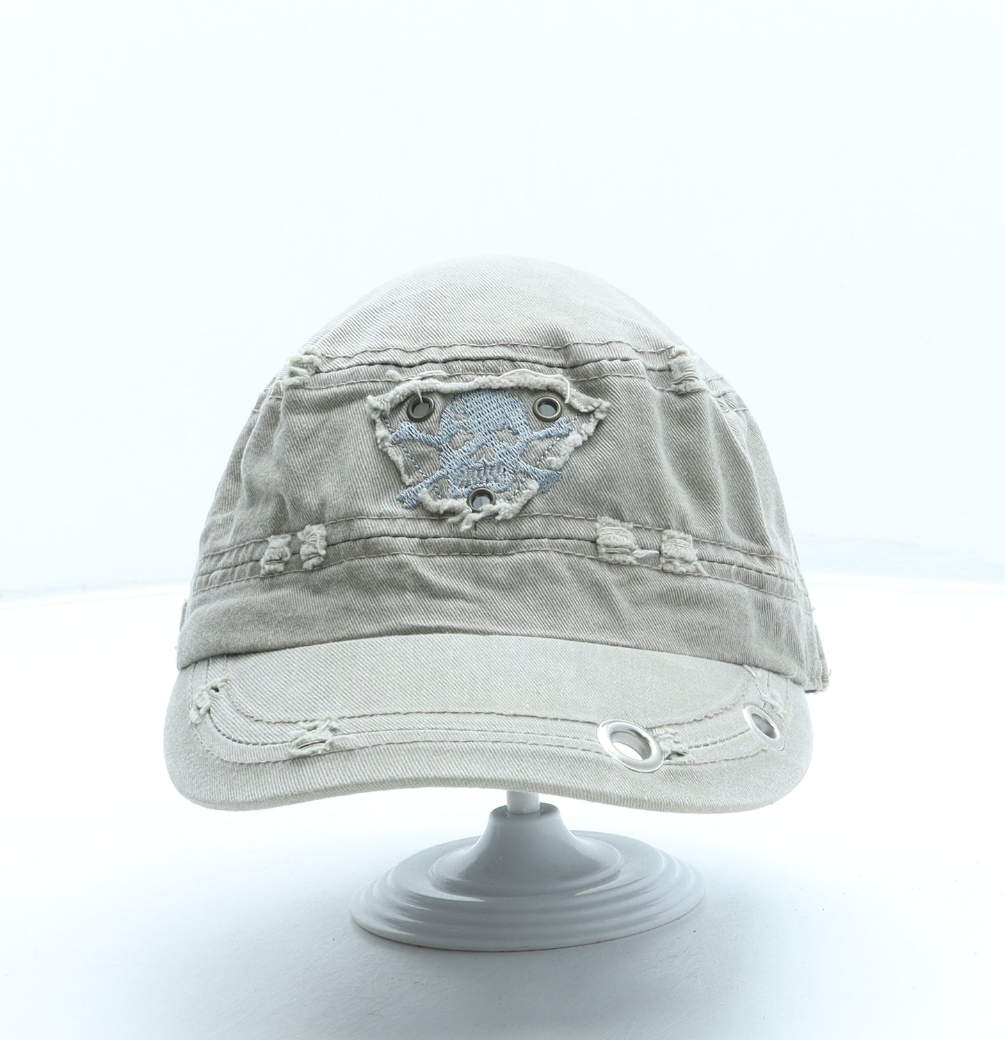Preworn Boys Beige Cotton Baseball Cap One Size - Skull