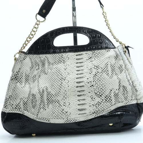 River Island Womens Black Geometric Leather Top Handle Bag Size Medium - Snake Print
