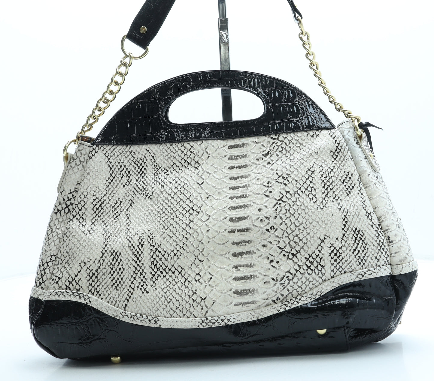River Island Womens Black Geometric Leather Top Handle Bag Size Medium - Snake Print
