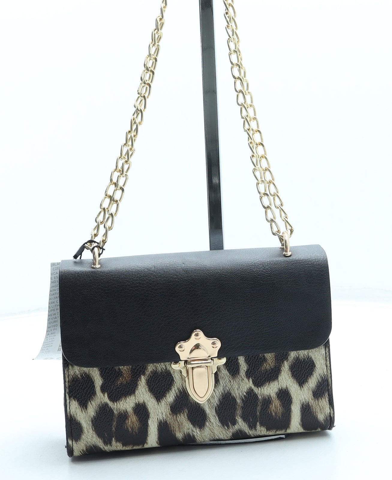 Boohoo Womens Black Animal Print Leather Crossbody Size Small