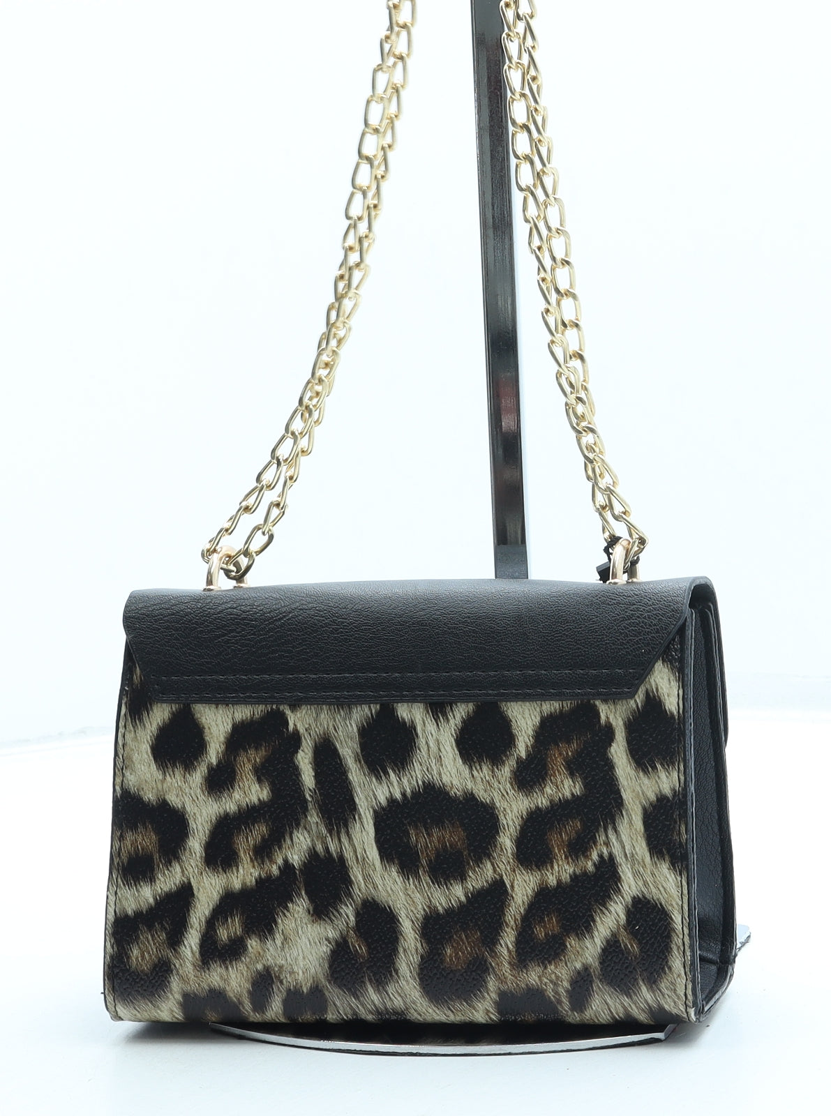 Boohoo Womens Black Animal Print Leather Crossbody Size Small