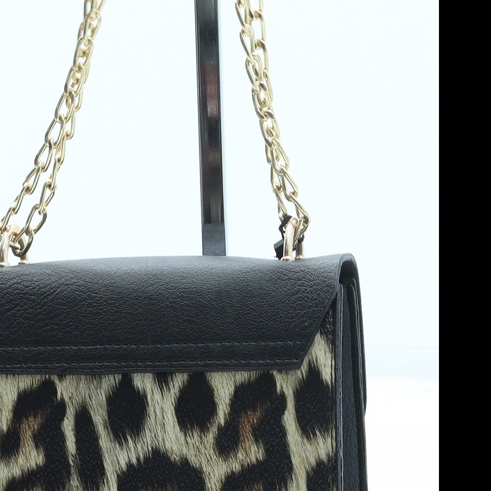 Boohoo Womens Black Animal Print Leather Crossbody Size Small