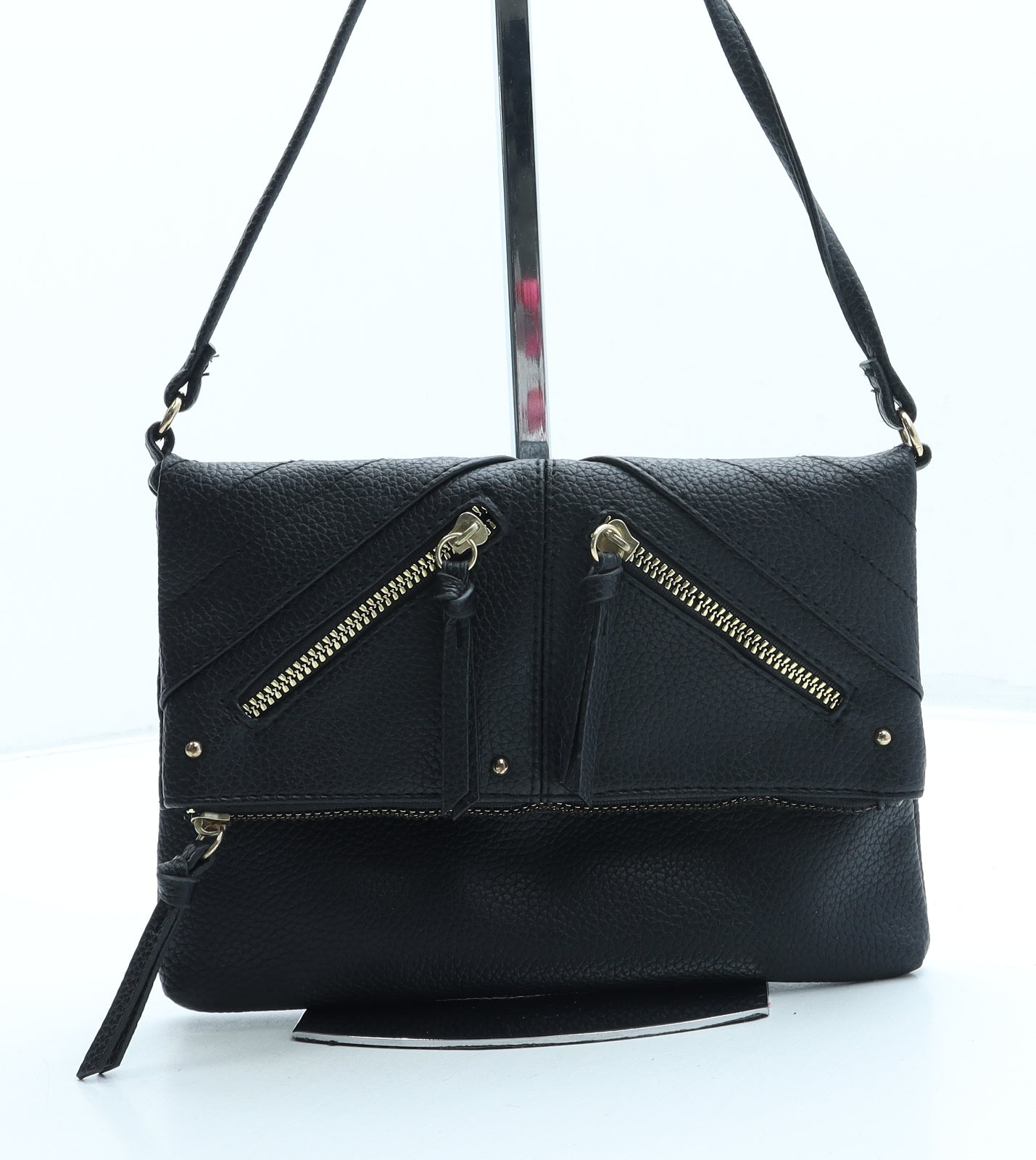New Look Womens Black Leather Crossbody Size Small