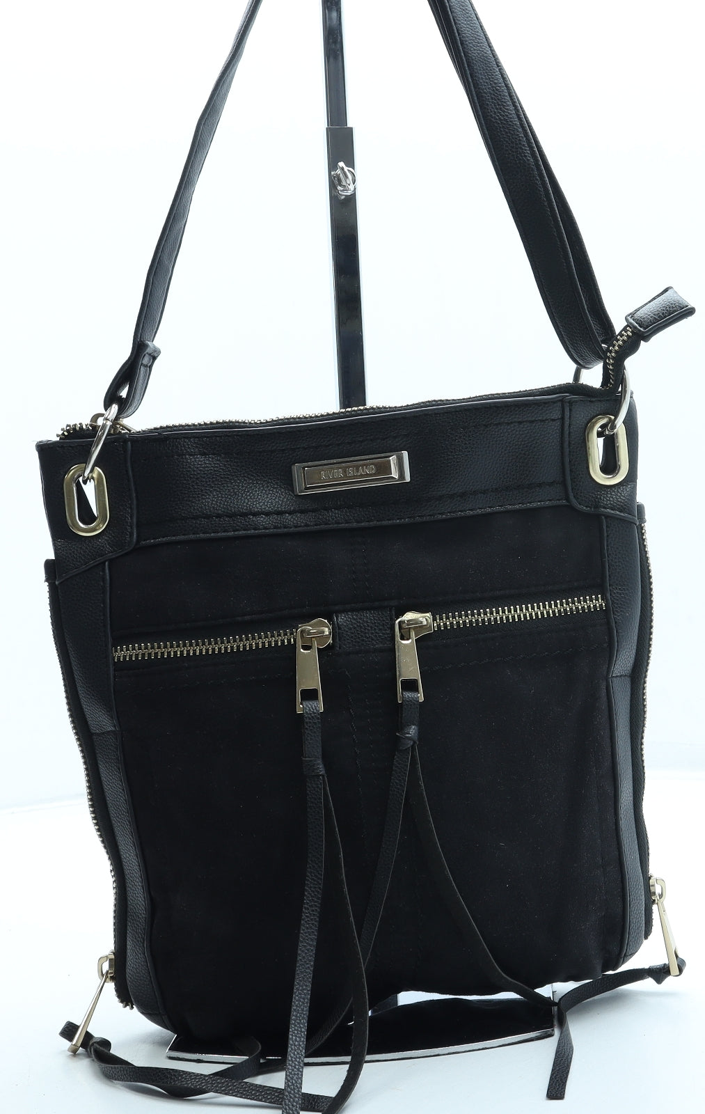 River Island Womens Black Leather Crossbody Size Small