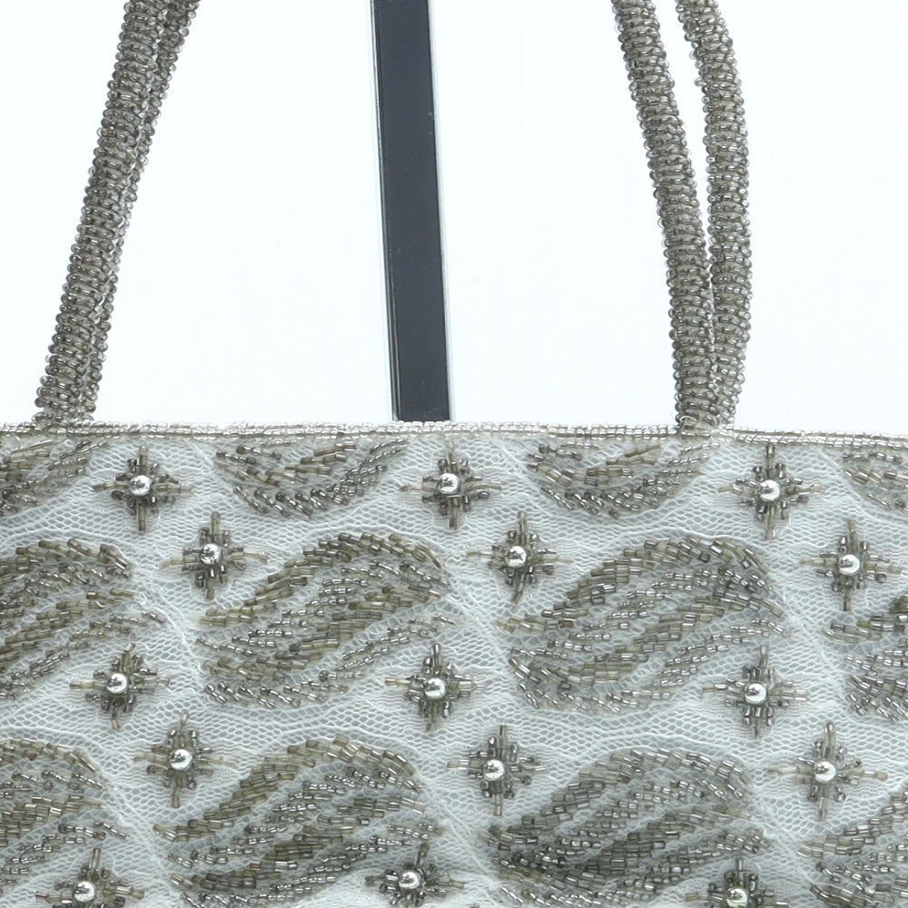 Preworn Womens Ivory Geometric Polyester Shoulder Bag Size Small