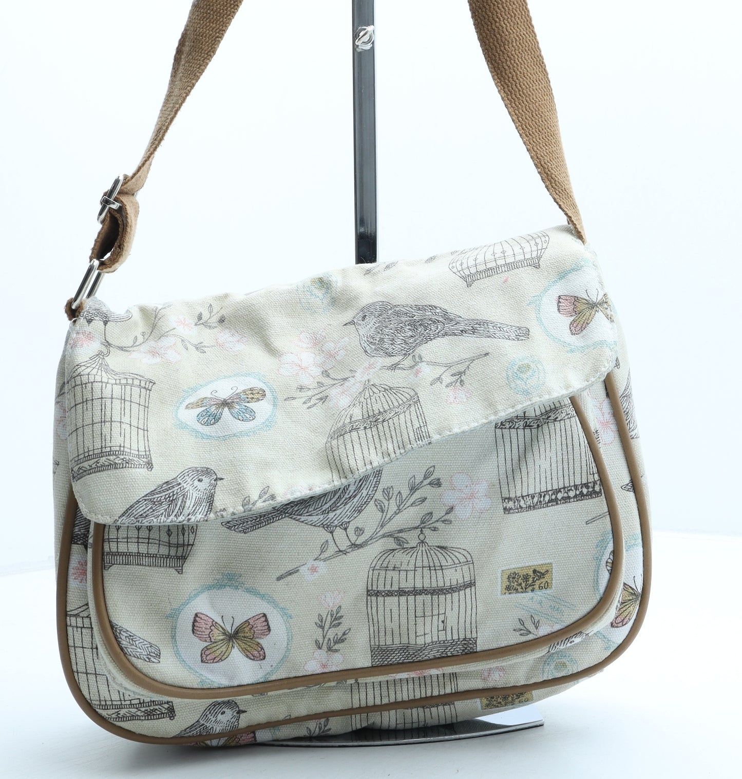 Preworn Womens Beige Floral Crossbody Size Small