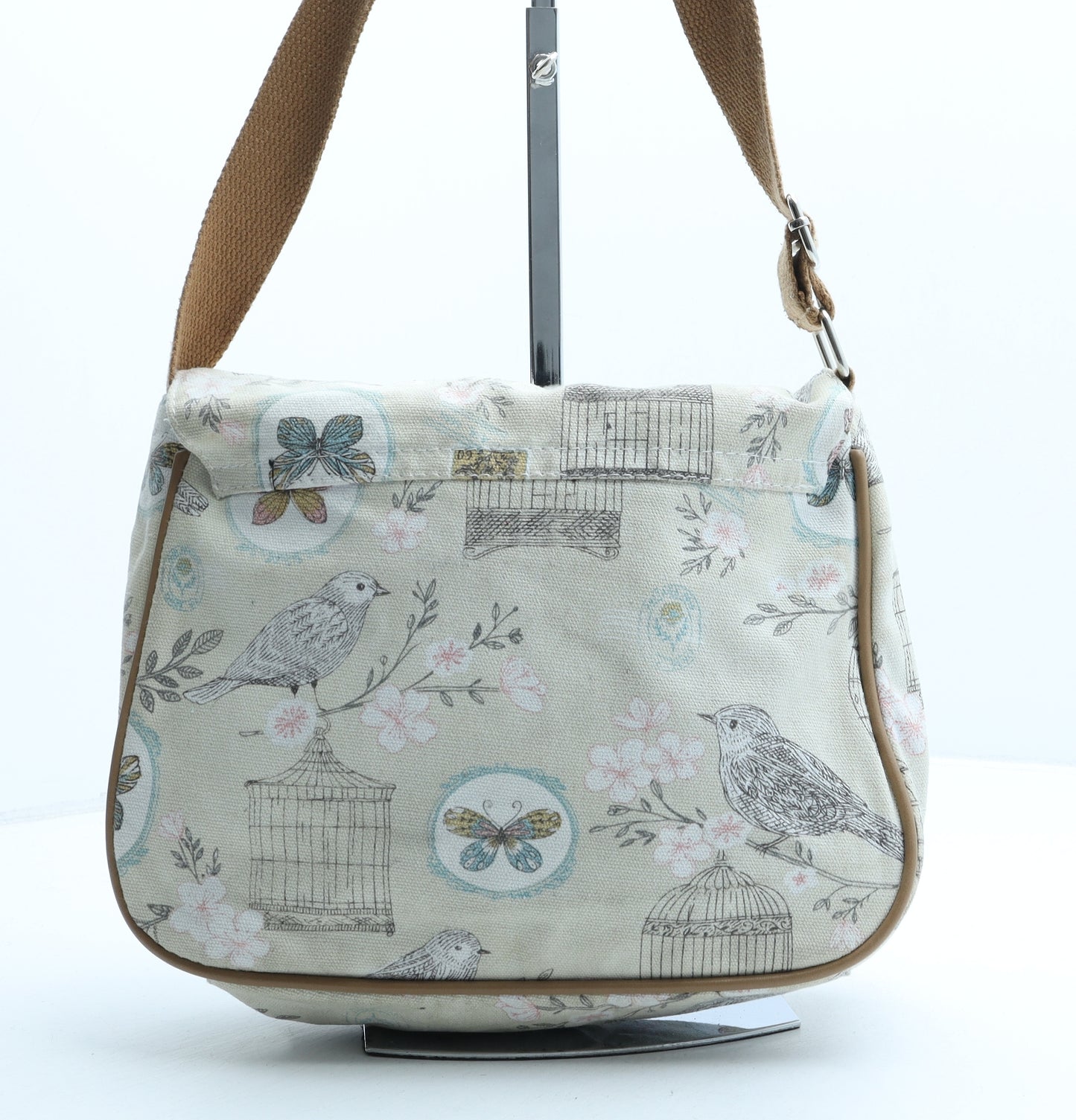 Preworn Womens Beige Floral Crossbody Size Small
