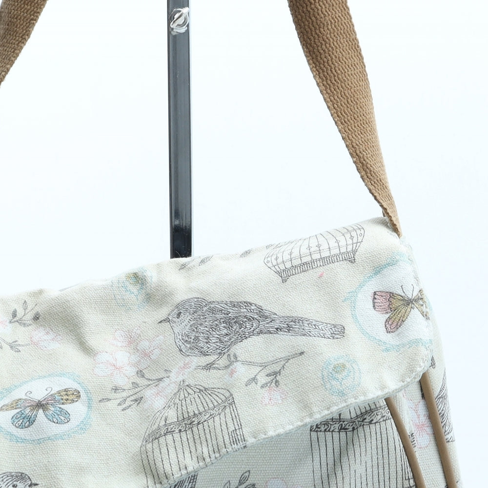 Preworn Womens Beige Floral Crossbody Size Small