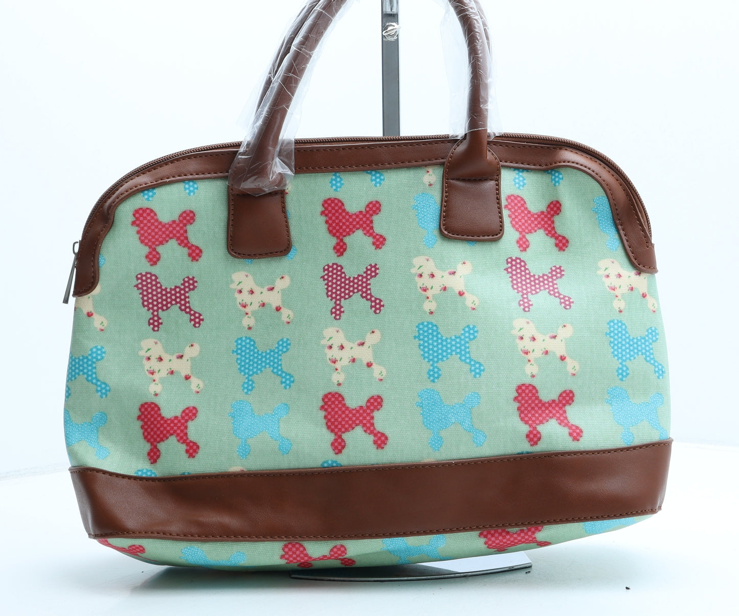 Preworn Womens Blue Geometric Polyurethane Top Handle Bag Size Medium - Poodle Print
