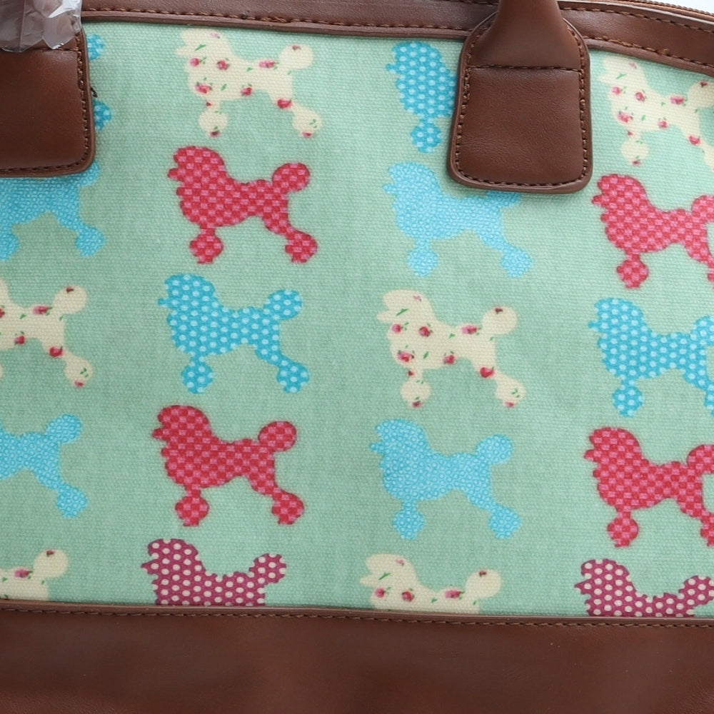 Preworn Womens Blue Geometric Polyurethane Top Handle Bag Size Medium - Poodle Print