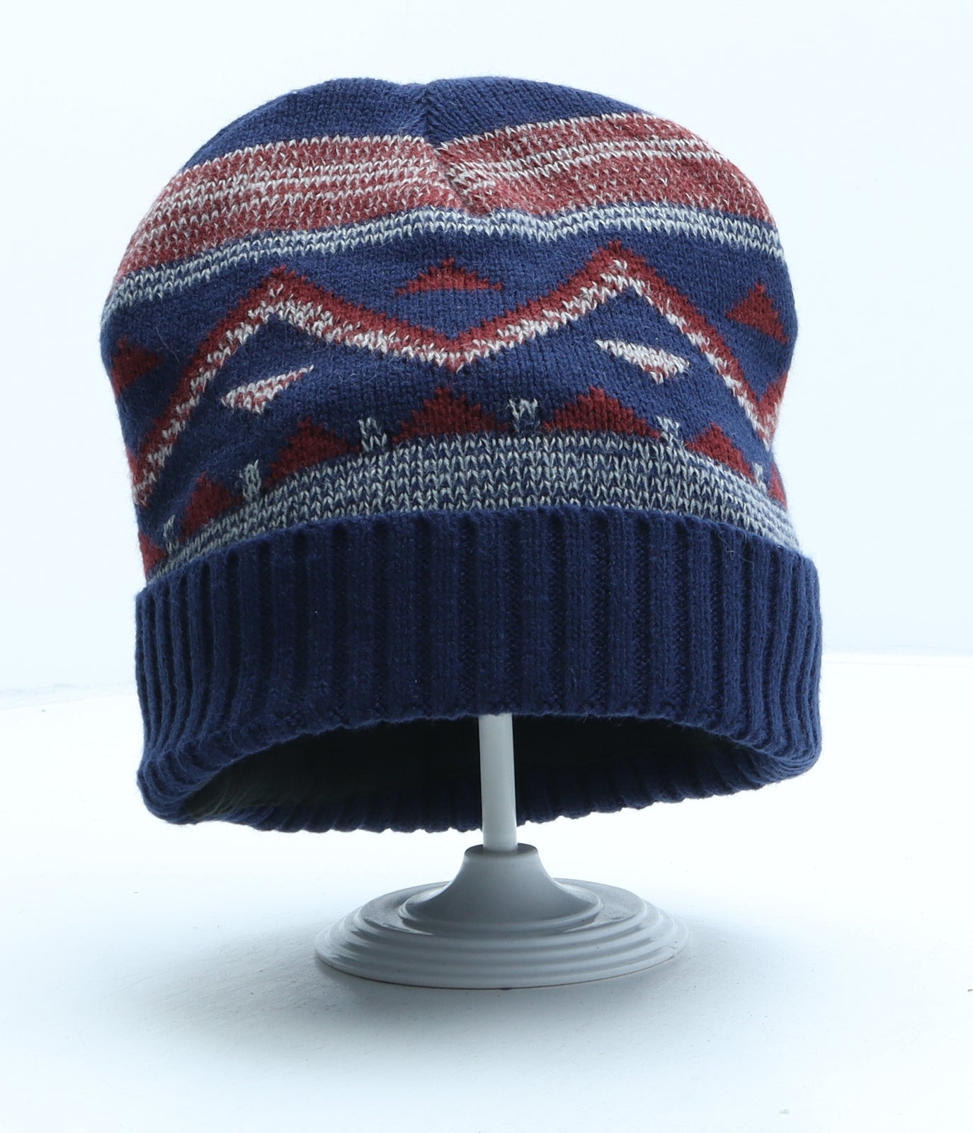 Cotton Traders Mens Blue Geometric Acrylic Beanie One Size