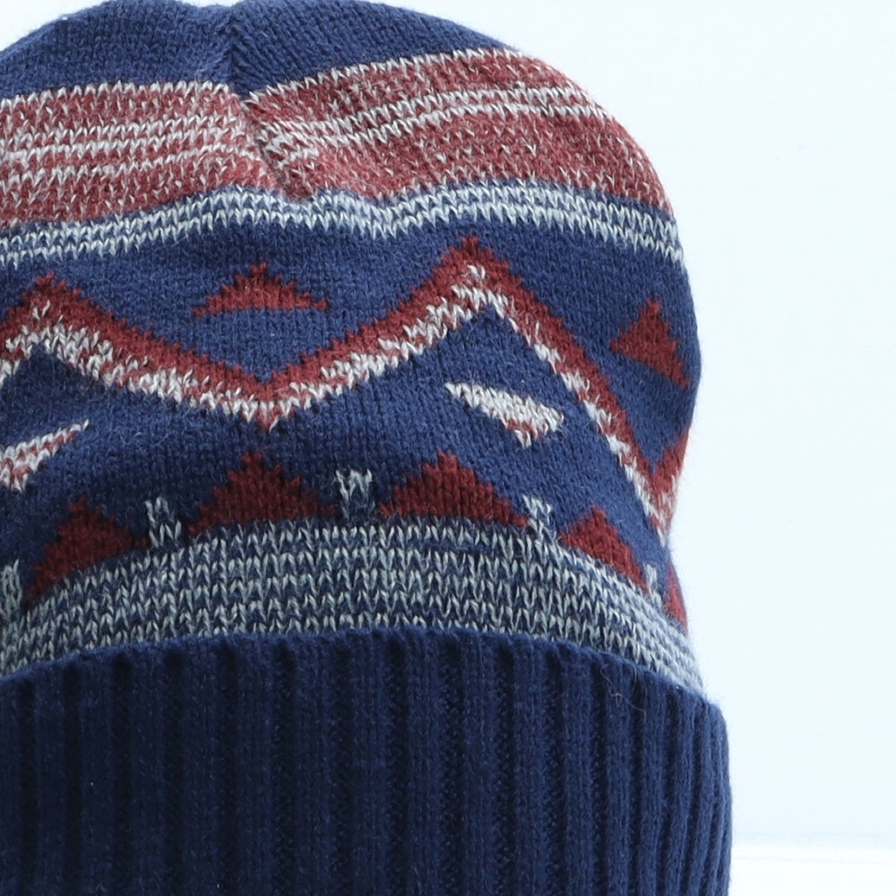 Cotton Traders Mens Blue Geometric Acrylic Beanie One Size