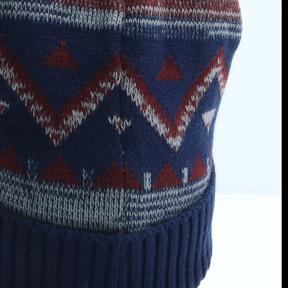 Cotton Traders Mens Blue Geometric Acrylic Beanie One Size