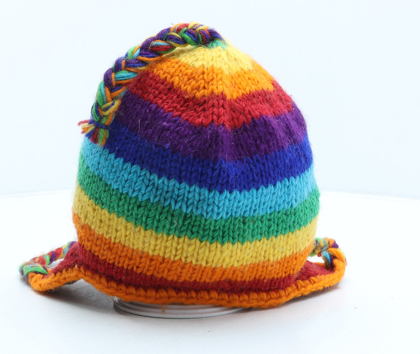 One World Is Enough Womens Multicoloured Striped Acrylic Bonnet One Size