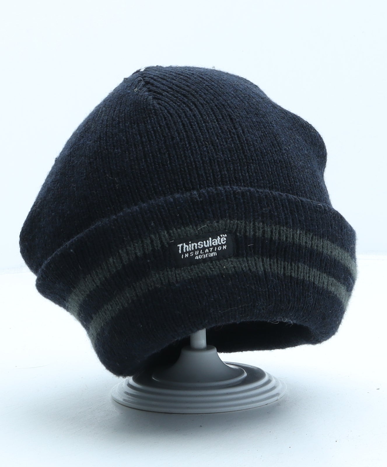 George Mens Blue Striped Polyester Beanie Size S