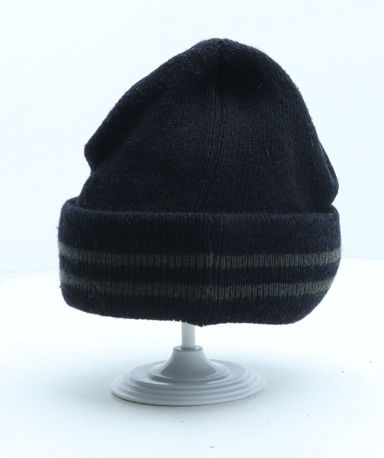 George Mens Blue Striped Polyester Beanie Size S